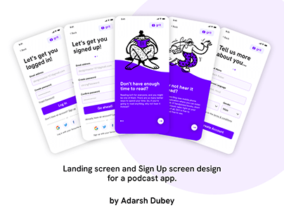 Landing & Sign Up UI/UX Design for an audiobook app